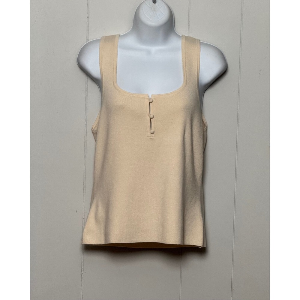 Joie Womens Cream Knit Tank Top Square Neck Button Front Sleeveless Size M